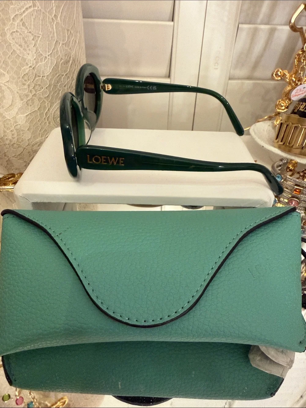 Green Oval  Cateye LOEWE  Women's Sunglasses New with Case